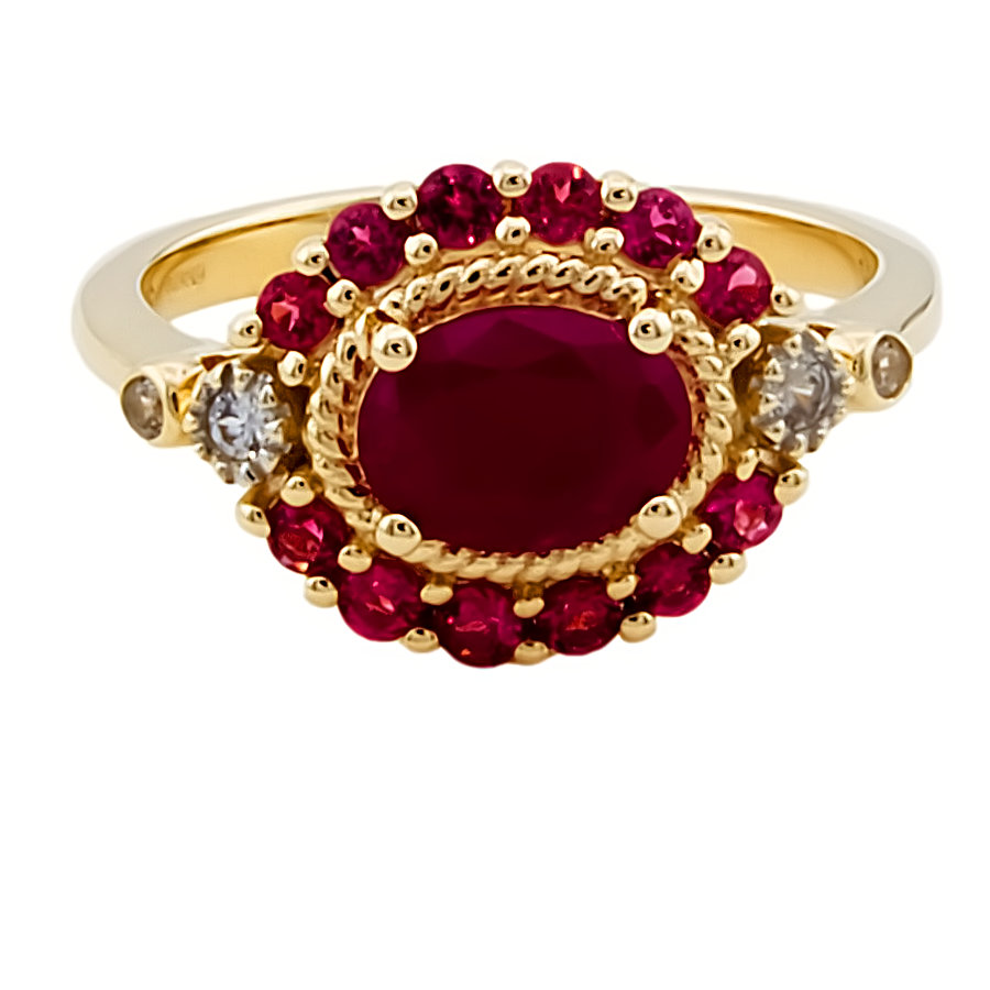 9ct Gold Ruby/Tourmaline Cluster Ring size J